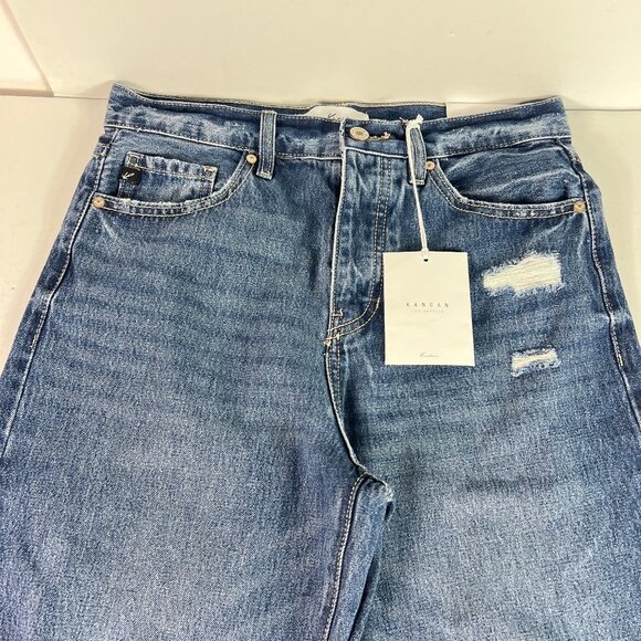 KanCan Jeans Womens 27 90s High Rise Wide Leg Flare Blue Distressed Cotton Denim - Picture 2 of 16